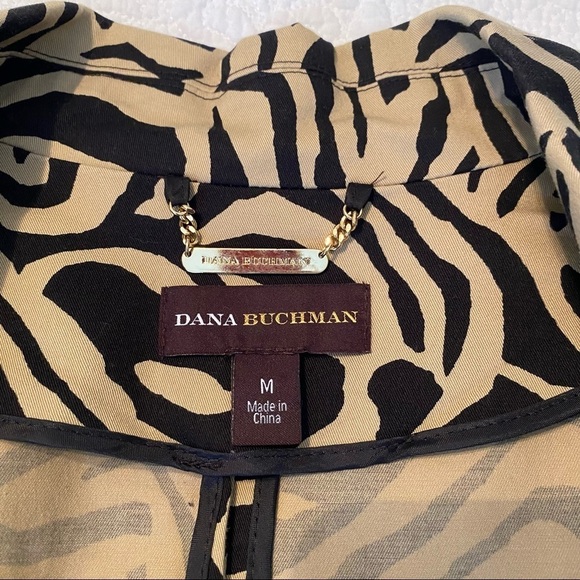Dana Buchman Double Breasted Animal Print Tan Black Trench Coat - M - Picture 4 of 16